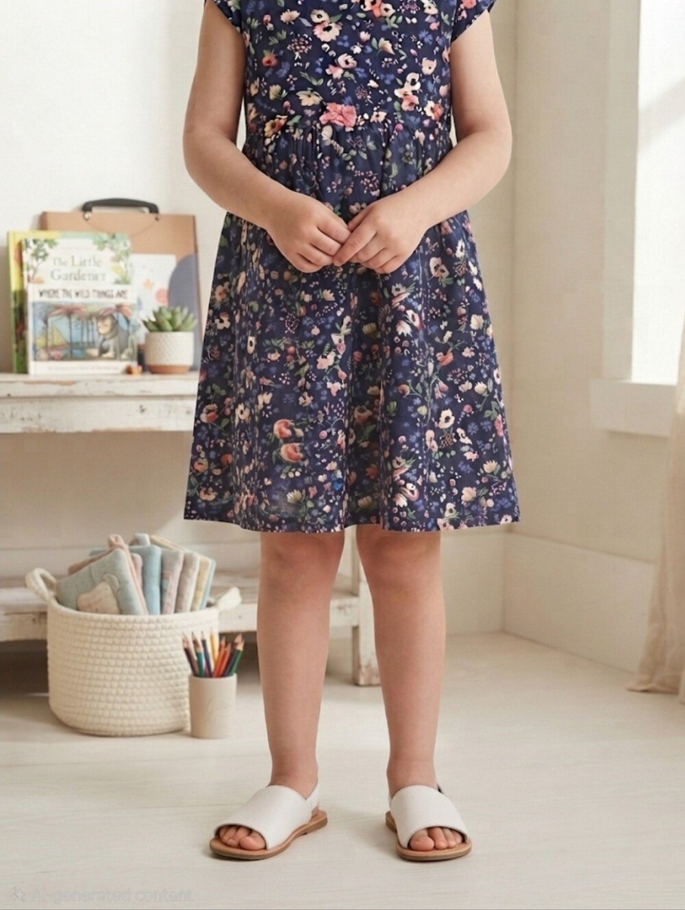 H&M Toddler Girls Floral Sleeveless Dress Navy Size 3-4 Years